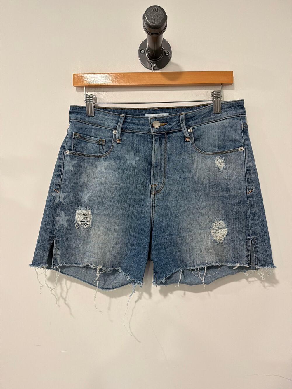Good American Jean Shorts Star Print Distressed Cutoff 4" Blue Size 29